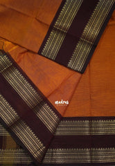 Turmeric Orange - Karthigai silk cotton plain body Rettapet Small Floral border - Best for Wedding Functions