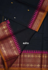 Classic Black - Karthigai silk cotton multi Rudraksham Border with Buttas - Best for Small Functions
