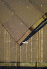 Sand Brown - Karthigai silk cotton small Bavanji border with Buttas - Best for Small Functions