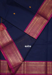 Midnight Blue - Karthigai silk cotton small neli Border with Buttas - Best for Gifting