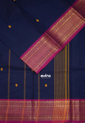 Midnight Blue - Karthigai silk cotton small neli Border with Buttas - Best for Gifting