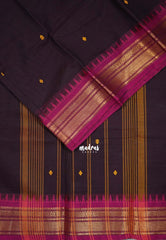 Coffee Brown - Karthigai silk cotton small Bavanji Flower border - Perfect for Small Funtions