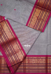 Pastel Purple Grey - Karthigai silk cotton buttas with mango and floral border - Best for Wedding Functions
