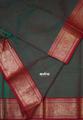 Dual Shade Green - Karthigai silk cotton vanasingaram border with buttas - Best for Temple Visit