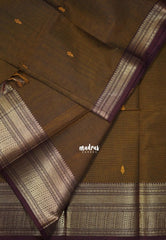Sepia Brown - Karthigai silk cotton Plain Getti zari with Stripes in Border - Best for Small Functions