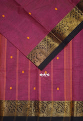 Dark Rosewood Pink - Karthigai Silk Cotton Mango Border with Buttas - Best for Festive Wear | Temple Visit