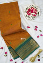 Mustard Brown - Karthigai silk cotton Saree Bavanji and Mango border with buttas - Best for Wedding Functions