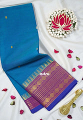 Anandha Blue - Karthigai silk cotton multi Rudraksham Border with Buttas - Best for Small Functions