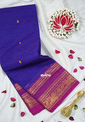 Violet Glow - Karthigai silk cotton Mayil, Flower and Rudraksham Border with Buttas - Best for Wedding Functions