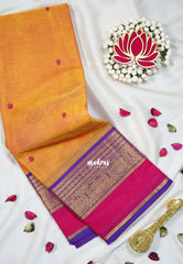 Dual Shade Orange - Karthigai silk cotton Round Peacock and Skirt Border with buttas - Best for Wedding Functions