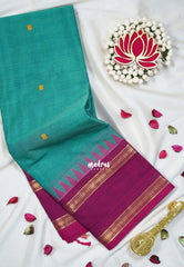 Light Teal Green - Karthigai Silk Cotton Buttas Rettapet Border - Best for Small Functions
