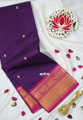 Dark Purple - Karthigai silk cotton bavanji floral border with buttas - Best for Festive Wear | Temple Visit