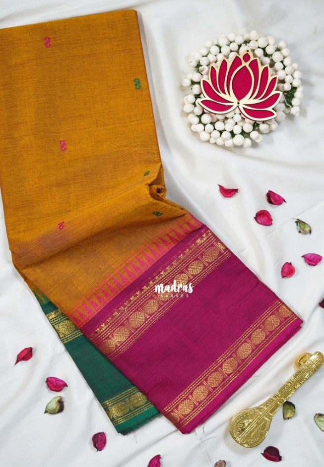Mustard Orange - Karthigai silk cotton Rudhraksham Ganga Jamuna border - Best for Wedding Functions