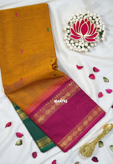 Mustard Orange - Karthigai silk cotton Rudhraksham Ganga Jamuna border - Best for Wedding Functions