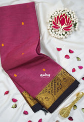 Dark Rosewood Pink - Karthigai Silk Cotton Mango Border with Buttas - Best for Festive Wear | Temple Visit