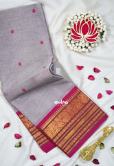 Pastel Purple Grey - Karthigai silk cotton buttas with mango and floral border - Best for Wedding Functions