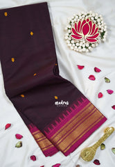 Coffee Brown - Karthigai silk cotton small Bavanji Flower border - Perfect for Small Funtions