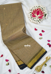 Sand Brown - Karthigai silk cotton small Bavanji border with Buttas - Best for Small Functions