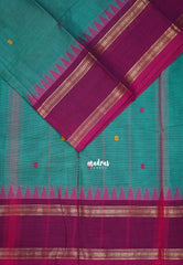 Light Teal Green - Karthigai Silk Cotton Buttas Rettapet Border - Best for Small Functions