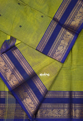 Dual Shade Lime Green - Karthigai silk cotton Mayil, Flower and Rudraksham Border with Buttas - Best for Wedding Functions