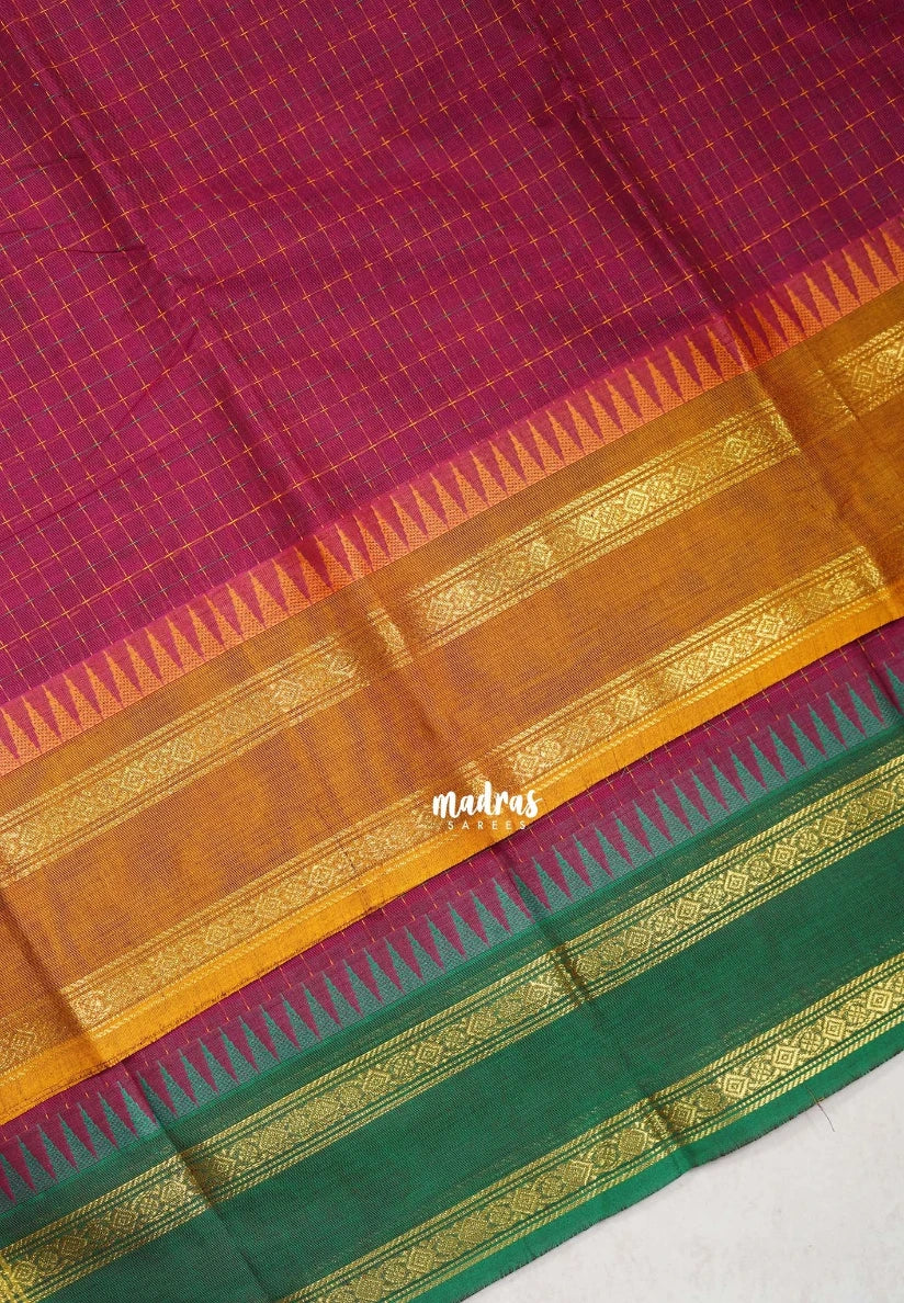 Beet Pink - Karthigai silk cotton plus buttas body with ganga jamuna border - Best for Wedding Functions