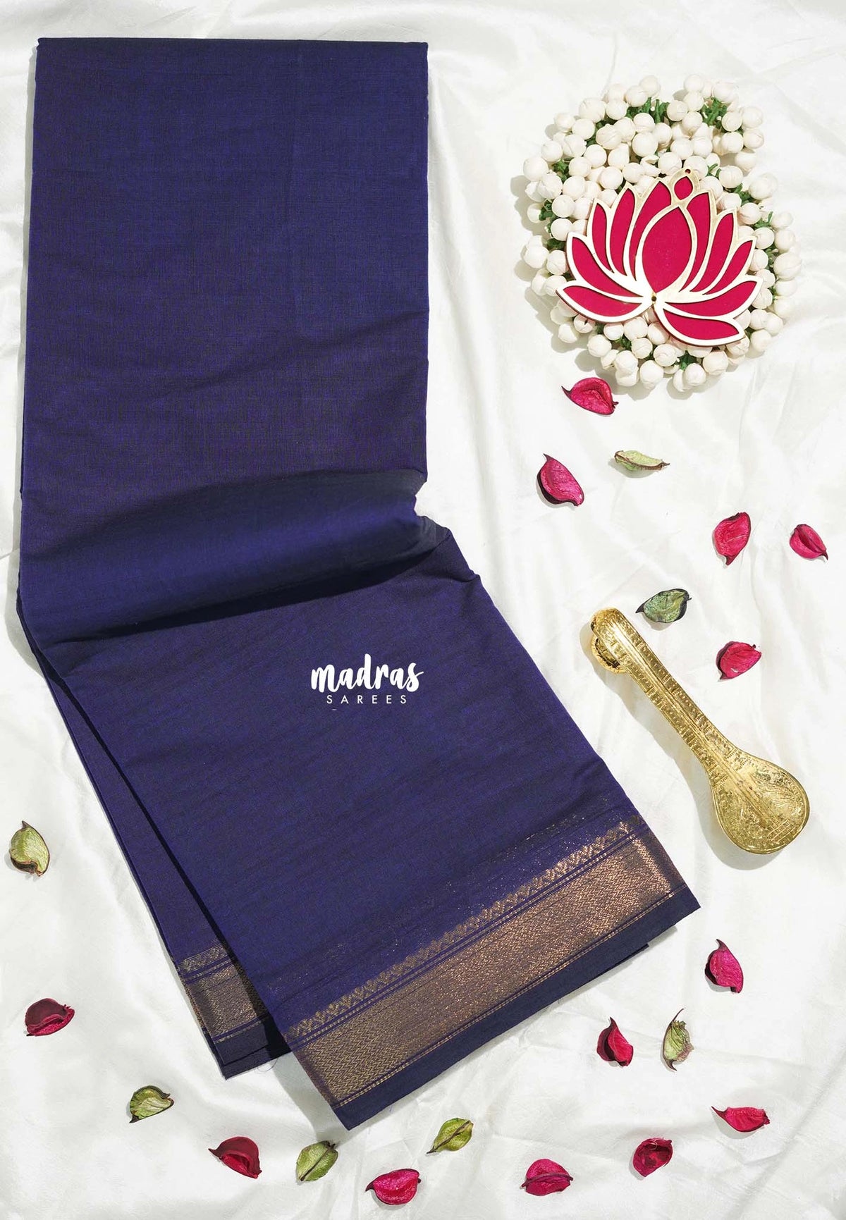 Violet Blue - Karthigai silk cotton small Bavanji border - Best for Temple Visit
