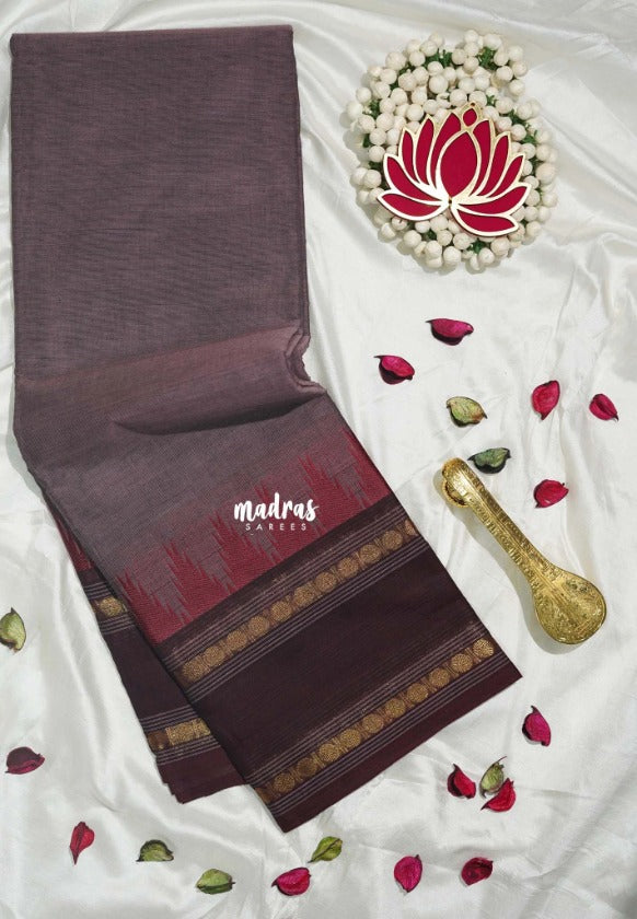 Muted Mauve Purple - Karthigai silk cotton temple and rettapata rudraksham border - Best for Temple Visit