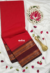 Spicy Red - Karthigai silk cotton plain body Rettapet Floral border - Best for Wedding Functions
