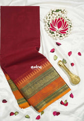 Majestic Maroon - Karthigai silk cotton plain body annam border - Best for Wedding Functions