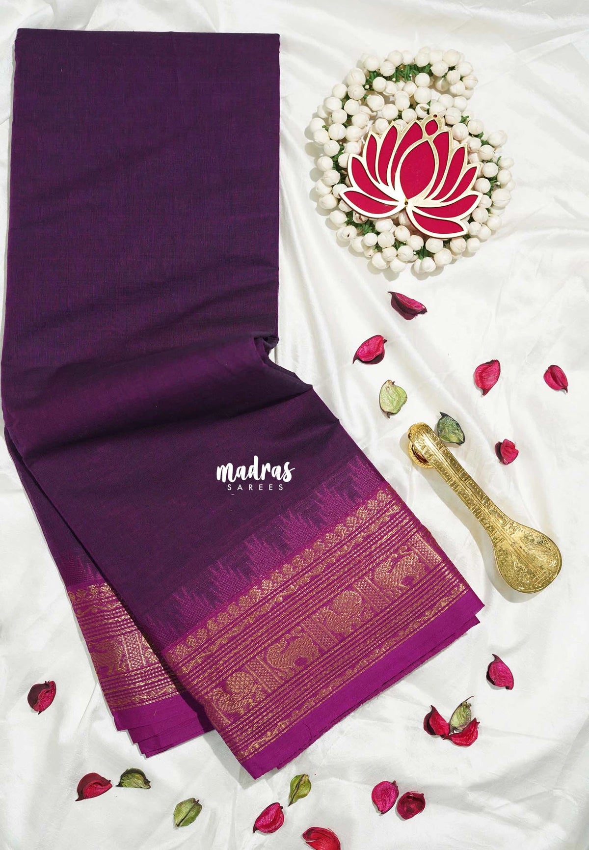 Jamun Purple - Karthigai silk cotton Plain body annam yazhi and temple border - Best for Temple Visit