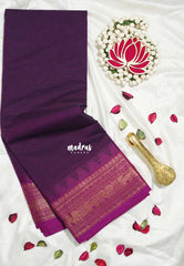 Jamun Purple - Karthigai silk cotton Plain body annam yazhi and temple border - Best for Temple Visit