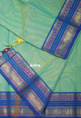 Dual Shade Pista Green - Karthigai silk cotton Plain Mayil border - Best for Small Functions