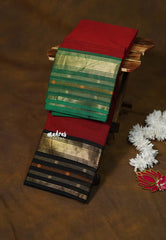 Reddish Maroon - Karthigai silk cotton plain body with multi line Ganga jamuna border - Best for Gifting