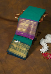 Peacock Green - Karthigai silk cotton annam and bavanji Ganga jamuna border with Stripes - Best for Gifting