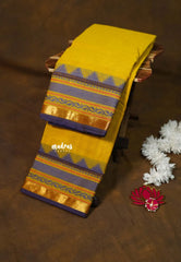 Marigold Yellow - Karthigai silk cotton chettinad lines thread weaving multi border - Best for Gifting