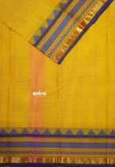Marigold Yellow - Karthigai silk cotton chettinad lines thread weaving multi border - Best for Gifting