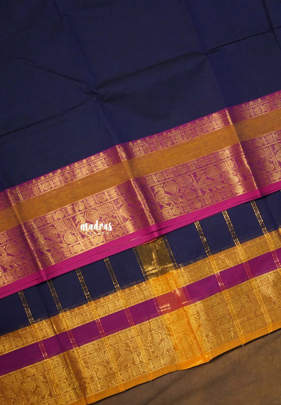 Midnight Blue - Karthigai silk cotton plain body annam Ganga jamuna border - Best for Gifting