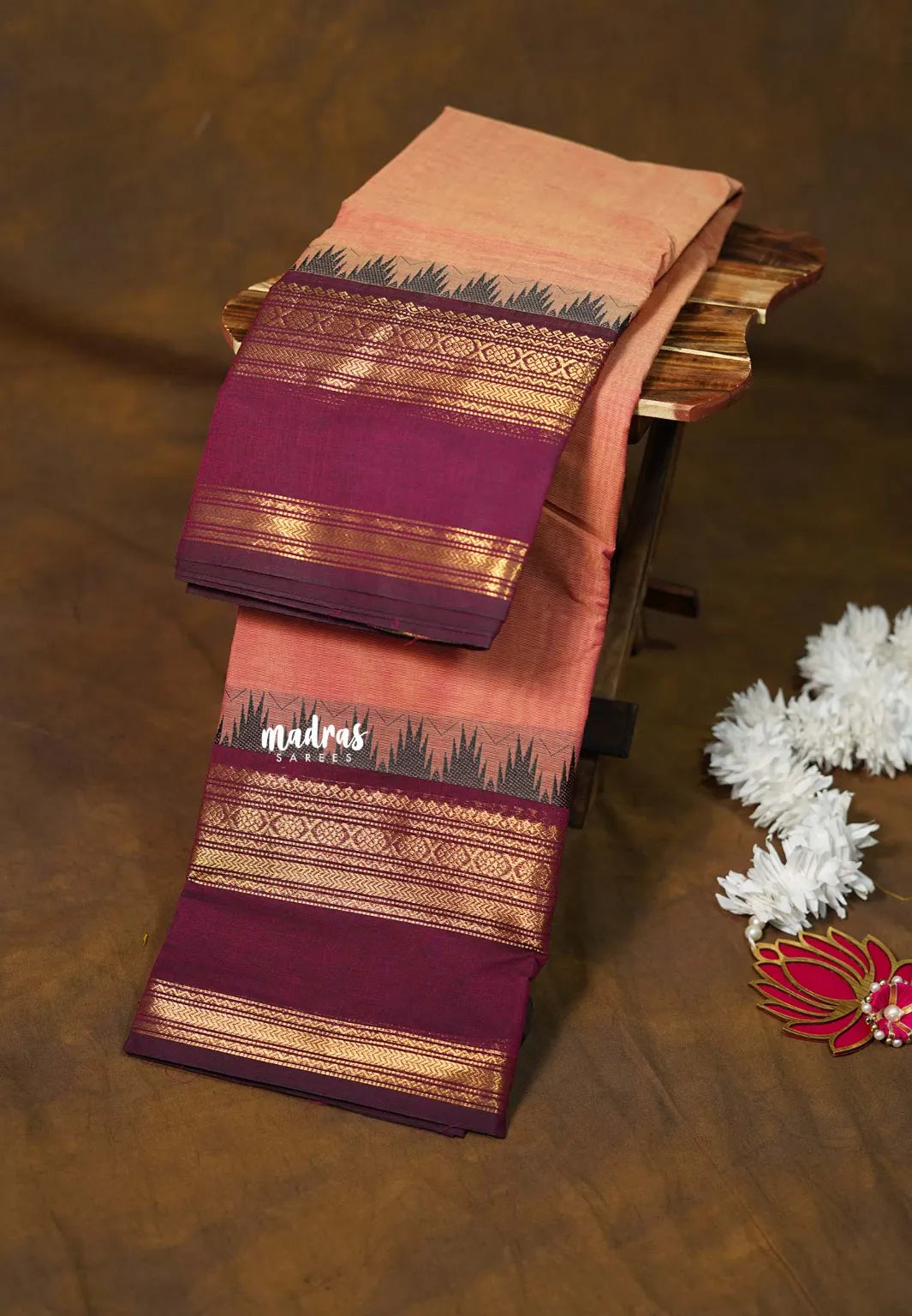 Dual Shade Blush Peach - Karthigai Silk Cotton Rettapetta and Classic Temple Border - Best for Gifting