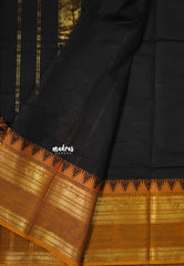 Jet Black - Karthigai Silk Cotton Rettapetta and Classic Temple Border - Best for Gifting