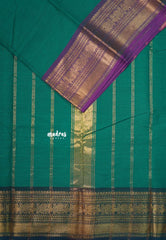 Peacock Green - Karthigai silk cotton annam and bavanji Ganga jamuna border with Stripes - Best for Gifting