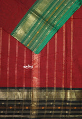 Reddish Maroon - Karthigai silk cotton plain body with multi line Ganga jamuna border - Best for Gifting