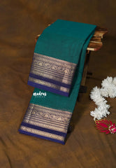 Teal Green - Karthigai silk cotton plain body leaf and mango border - Best for Gifting