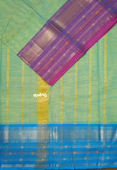 Dual Shade Mint Mist - Karthigai silk cotton plain body with multi line Ganga jamuna border - Best for Gifting