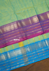 Dual Shade Mint Mist - Karthigai silk cotton plain body with multi line Ganga jamuna border - Best for Gifting