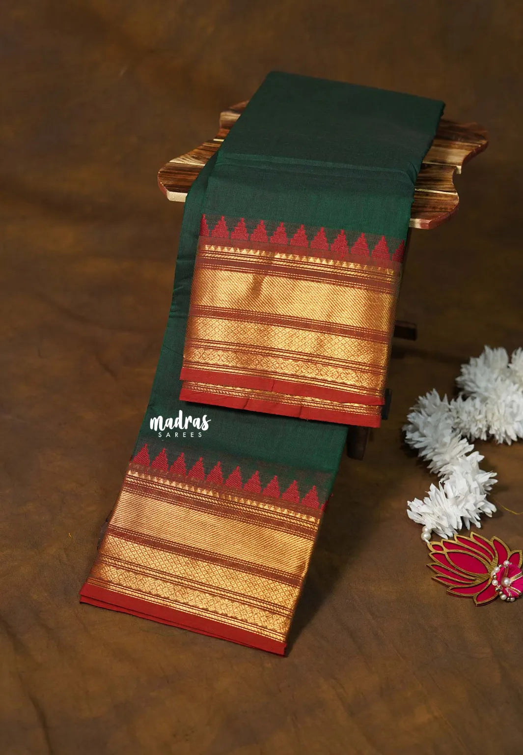 Emerald Green - Karthigai Silk Cotton Bavanji with Temple Border - Best for Gifting