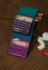 Peacock Blue - Karthigai silk cotton plain body with multi line Ganga jamuna border - Best for Gifting