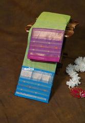 Dual Shade Mint Mist - Karthigai silk cotton plain body with multi line Ganga jamuna border - Best for Gifting