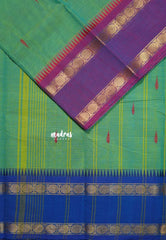 Dual Shade Green - Karthigai silk cotton rettapeta rudraksham with small temple Ganga jamuna border with buttas - Best for Wedding Functions