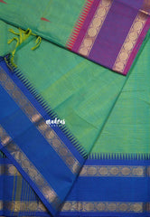 Dual Shade Green - Karthigai silk cotton rettapeta rudraksham with small temple Ganga jamuna border with buttas - Best for Wedding Functions