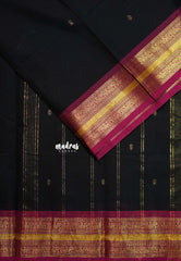 Jet Black - Karthigai silk cotton mayil  getti border with Buttas - Best for Wedding unctions